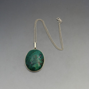 Large Malachite and Silver Pendant