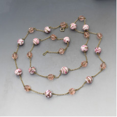 Long Pink Venetian Beads Necklace