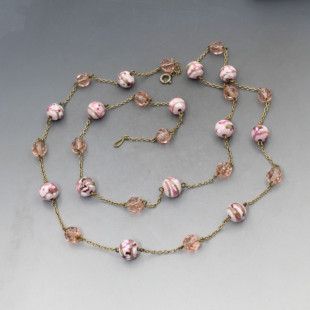 Long Pink Venetian Beads Necklace