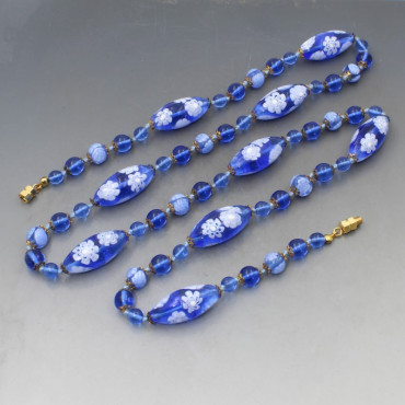 Long Bue Venetian Glass Beads
