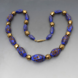 Vintage Venetian Blue and Gold Glass Beads