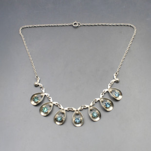 Hermann Siersbol 830 Silver Modernist Blue Flower Necklace