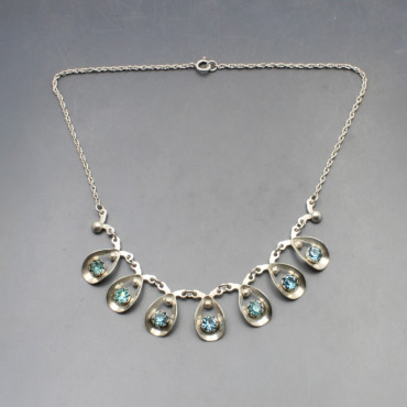 Hermann Siersbol 830 Silver Modernist Blue Flower Necklace