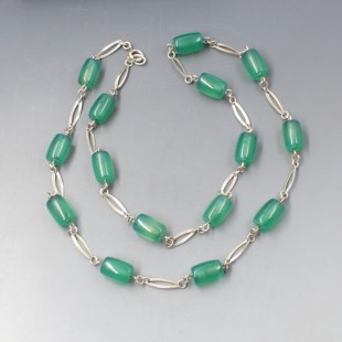 Green Agate Silver Bead Necklace