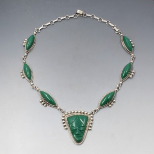 Jade and Silver Mexico Warrier Mask Necklace