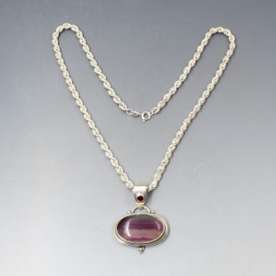 Purple  Agate and Silver Pendant