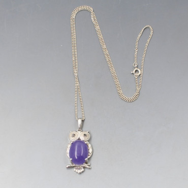 Amethyst and Sterling Silver Owl Pendant