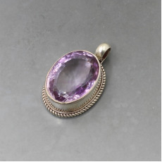 Chunky Amethyst and Silver Pendant