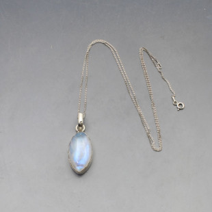 Blue Moonstone Silver Oval Pendant