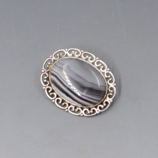 Vintage Agate Silver Brooch