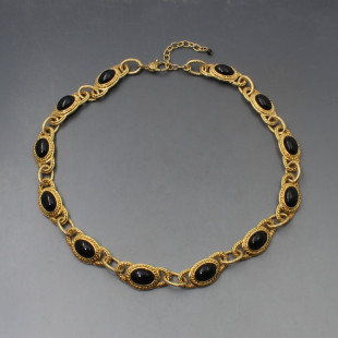 Monet Black and Gold Cabochon Necklace