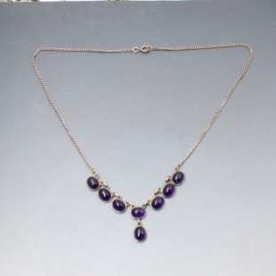 Amethyst Cabochons and  Silver Necklace