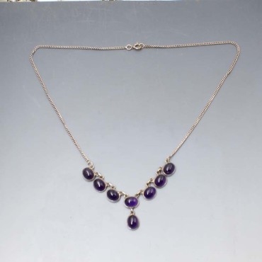 Amethyst Cabochons and  Silver Necklace