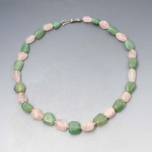 Vintage Rose Quartz and Aventurine Bead Necklace