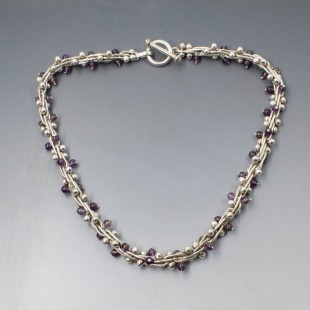 Hiho Silver Amethyst and Silver Chain Necklace