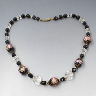 Venetian Pink / Black Wedding Cake Beads Necklace