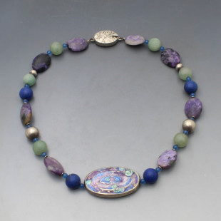 Joanne Mackarell Enamel Silver and Bead Necklace