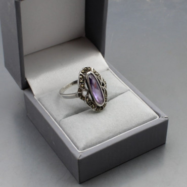 Oval Amethyst and Silver Ring
