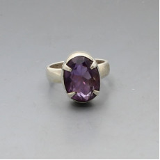 Amethyst Oval and  Silver Ring UK Size L
