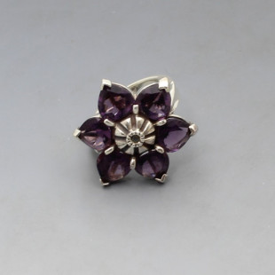 Amethyst Silver Flower Ring