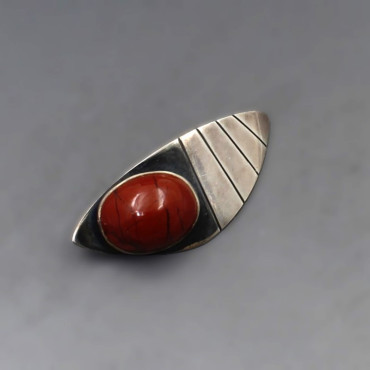 Red Jasper and Silver Modernist Brooch