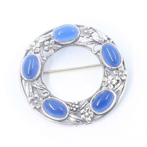 Blue Chalcedony and silver brooch