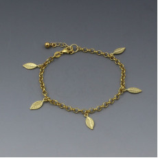 Gold Chain Bracelet with Small Leafs