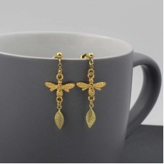 Gold Vermeil Bumblebee Leaf Drop Earrings