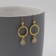 Rainbow Moonstone and Gold Circle Earrings