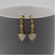 Rainbow Moonstone Triangles Gold Drop Earrings