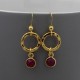  Circle Drop Earrings Gold with Rubies