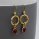 Gold Circle Drop Earrings with Rubies