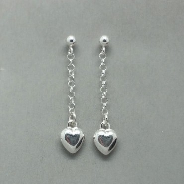 Sterling Silver Delicate Heart Chain Drop Earrings
