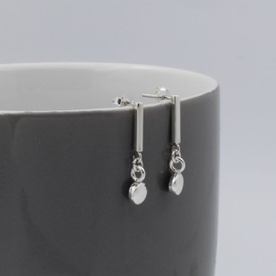 Sterling Silver Bar and Disc Drop Earrings