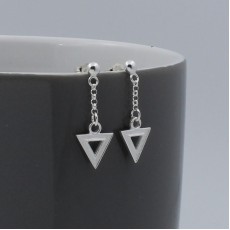 Silver Textured Triangle Short Chain Drop Earrings