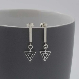 Silver Bar and Triangle Deco Style Drop Earrings
