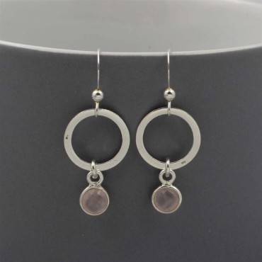 Silver Circle Earrings with Rose Quartz Drops