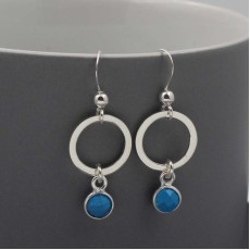 Silver Circle Earrings with Turquoise Drops