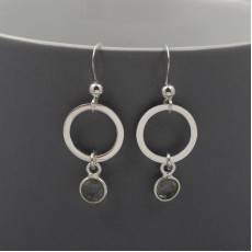 Silver Circle Earrings with Clear Quartz Drops