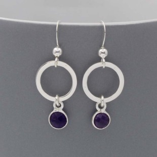 Silver Circle Earrings with Amethyst Drops
