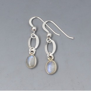 Blue Moonstone and Silver Oval Earrings