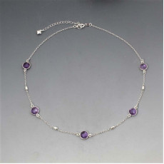 Amethyst Silver Necklace with Beads