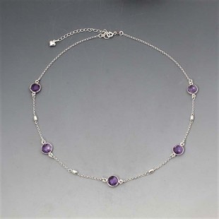 Amethyst and Silver Ovals  Station Necklace