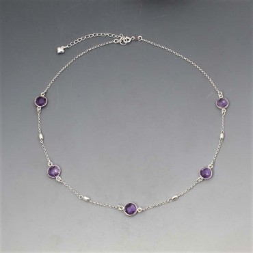 Amethyst Silver Necklace with Beads