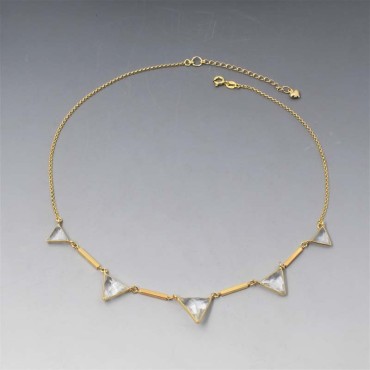 Art Deco Clear Quartz Necklace Gold 