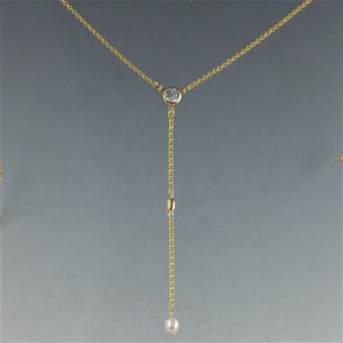Delictate  Pearl Drop, Clear Crystal and Gold Vermeil  Lariat Necklace