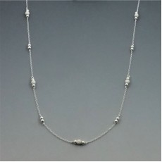 Long Sterling Silver Beads Station Necklace