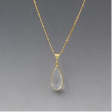 Clear Crystal Pendant Necklace in Gold Vermeil