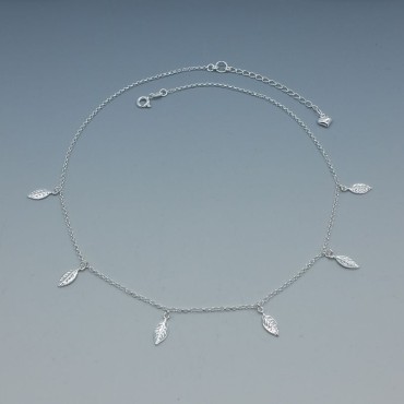 Sterling Silver Mini Leaf Drop  Necklace