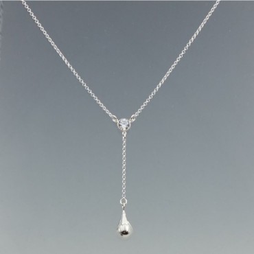 Sterling Silver Teardrop and Clear Crystal Lariat Necklace